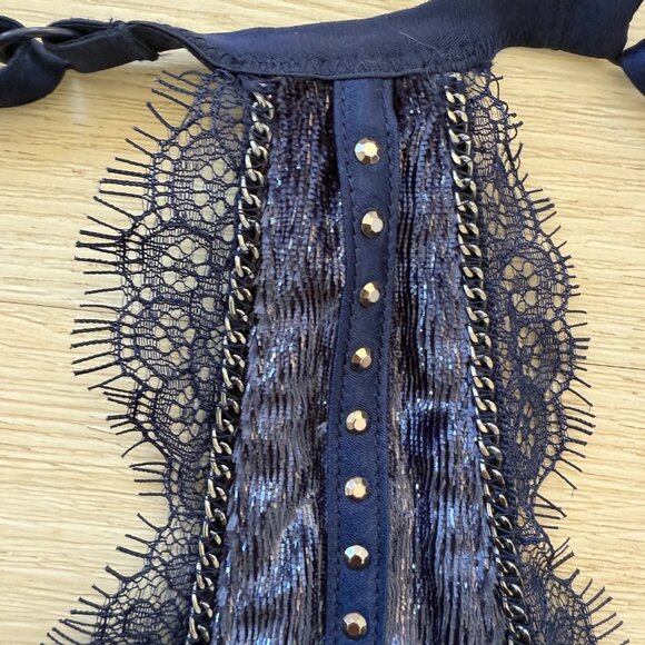 Victoria’s Secret Bra Blue Embellished Lace Racerback Front Close 32DD - Picture 3 of 9